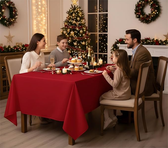 Fitable 8 Pack Table Cloth Rectangle Table: Stain and Wrinkle Resistant Tablecloth Rectangular, Washable Polyester Tablecloths for Wedding Christmas Party Dining Banquet Event(Red, 70x120 Inch)