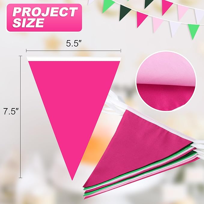 Pink White and Green Pennant Banner Garland Bunting Decorations for Wedding Home Outdoor Garden Hanging Festivals Birthday 33Feet 30 Flags