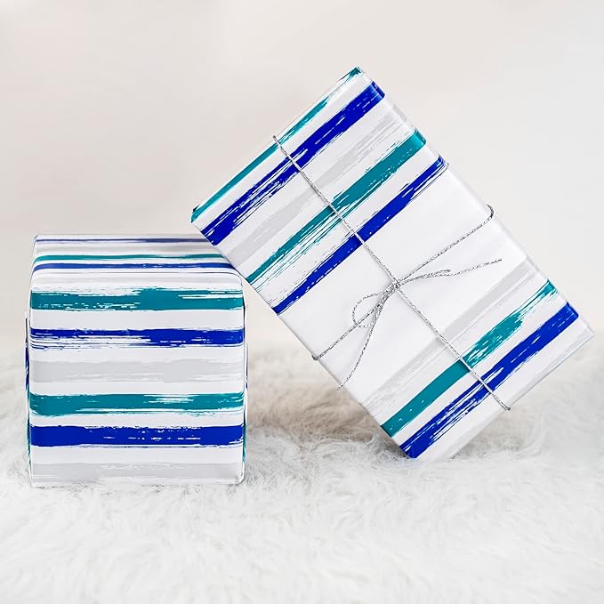 WRAPAHOLIC Reversible Blue Wrapping Paper - Mini Roll - 17 Inch X 33 Feet - Baby Boy Wrapping Paper for Birthday, Holiday, Wedding, Baby Shower