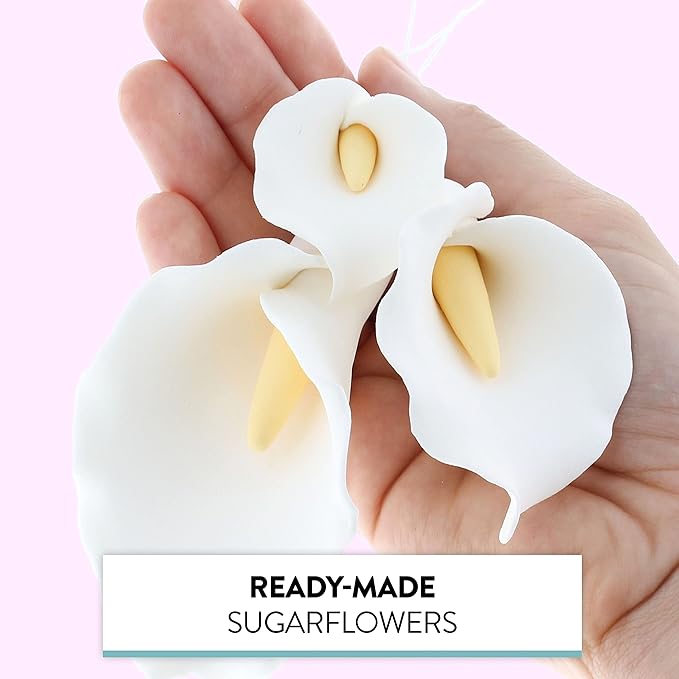 Global Sugar Art Calla Lily Sugar Cake Flowers White with Yellow, Wired,3 sizes, 6 Count by Chef Alan Tetreault