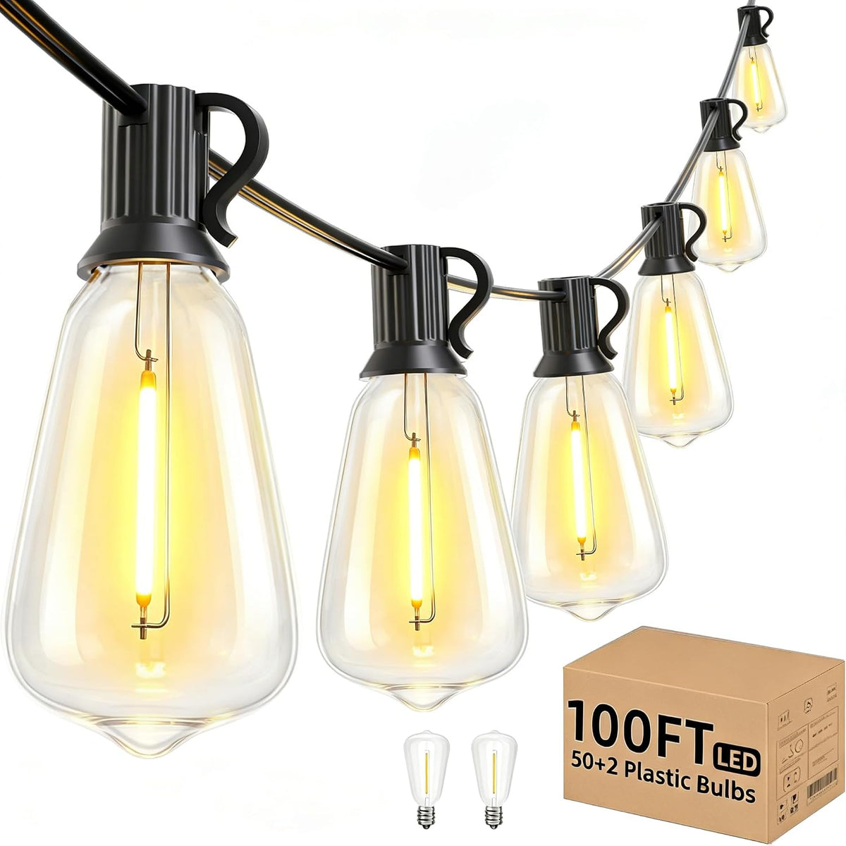 svater outdoor string lights 100 ft, outside led, main product view