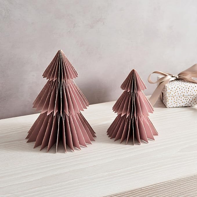 LampLust Pink Tree, 2 Pack Honeycomb Decorations, 6 & 8 Inch Paper Trees, Pink Decor, Winter Wonderland Decorations for Home Table Top Decor