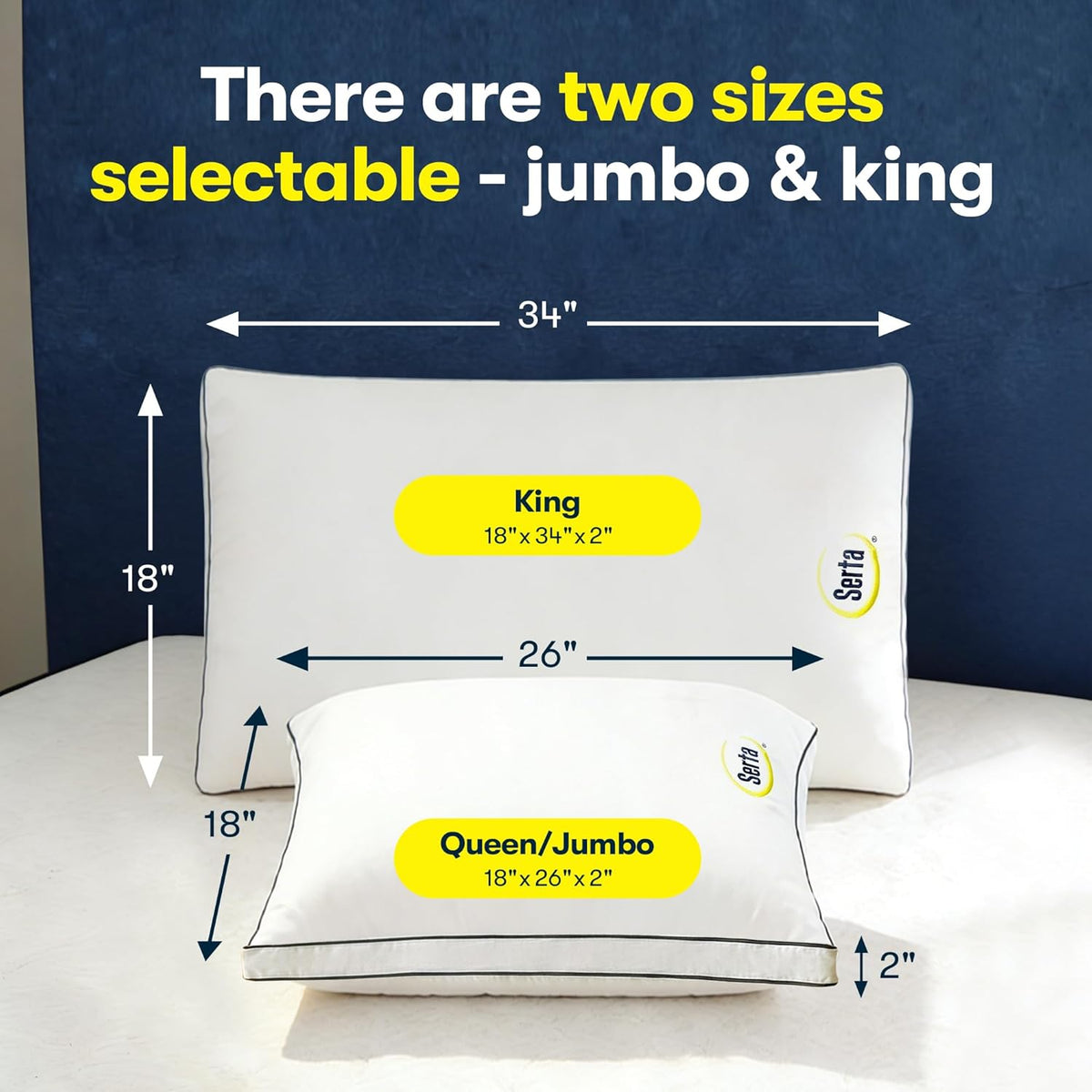Serta Bed Pillows Queen/Standard Size Set of 2, Medium Soft Support, White