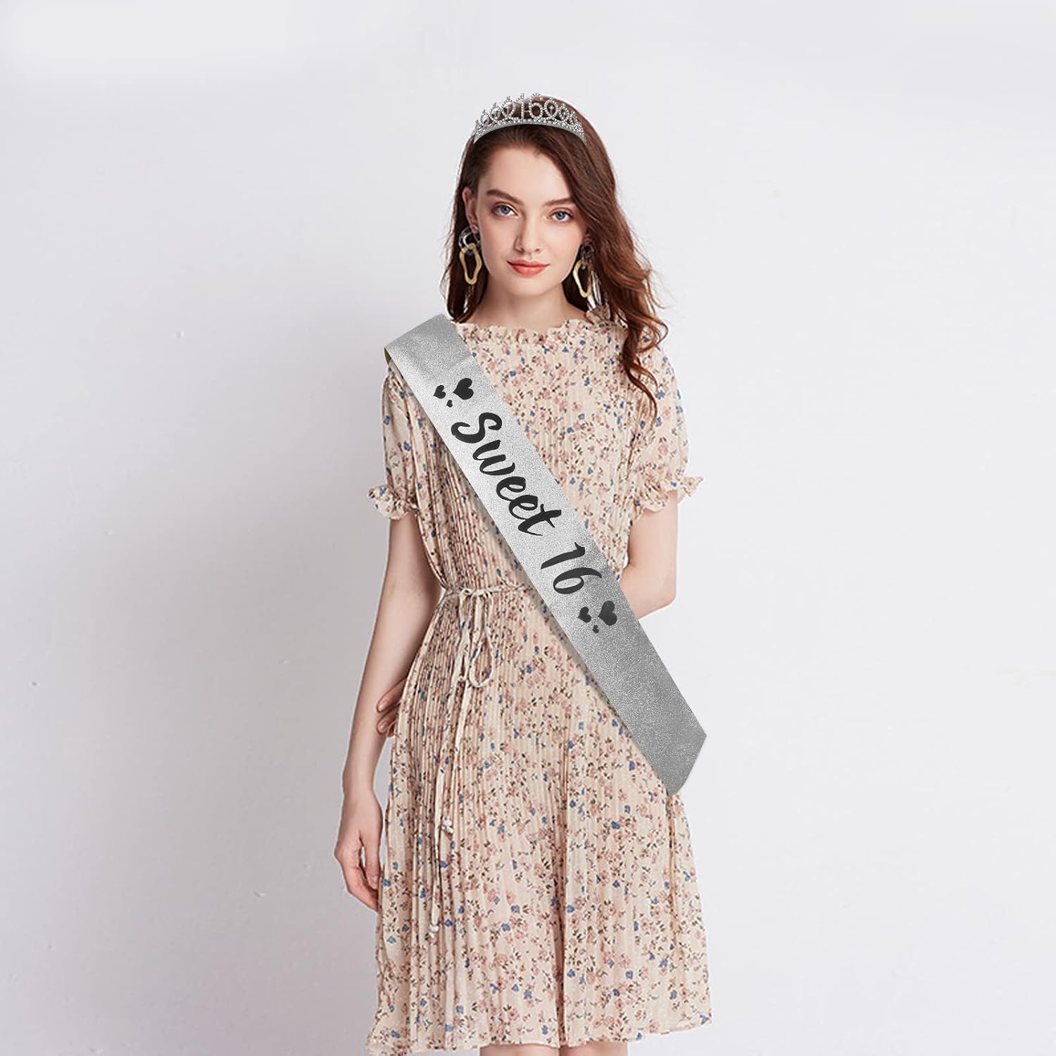 16th Birthday Sash and Tiara, Sweet 16 Fabulous Sash and Tiara Birthday Crown, Happy 16th Birthday Gifts for Party Favors Supplies and Decorations, Silver