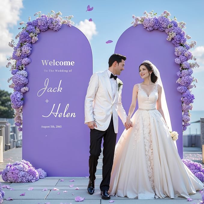 7.2FT Lavender Arch Backdrop Cover - Polyester Fitted Wedding Arch Stand Covers Round Top Chiara Arch Backdrop Cover for Birthday Party Banquet Photo Background Decoration