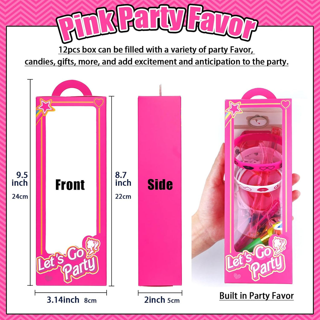 184Pcs Pink Girls Party Favors Pack - For 12Guests, Includ Goodie Box Heart Glasses Straws Bubble Wands Tattoo Sticker Bracelet Keychain, for Kids Girls Birthday Party Decoration Supplies