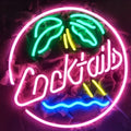 Cocktails Palm Tree Real Glass Neon Light Sign Home Beer Bar Pub Recreation Room Game Room Windows Garage Wall Store Sign (17"x14" Large)