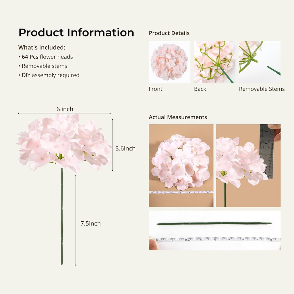 auihiay 64pcs pink hydrangea artificial flowers bulk, silk, side view