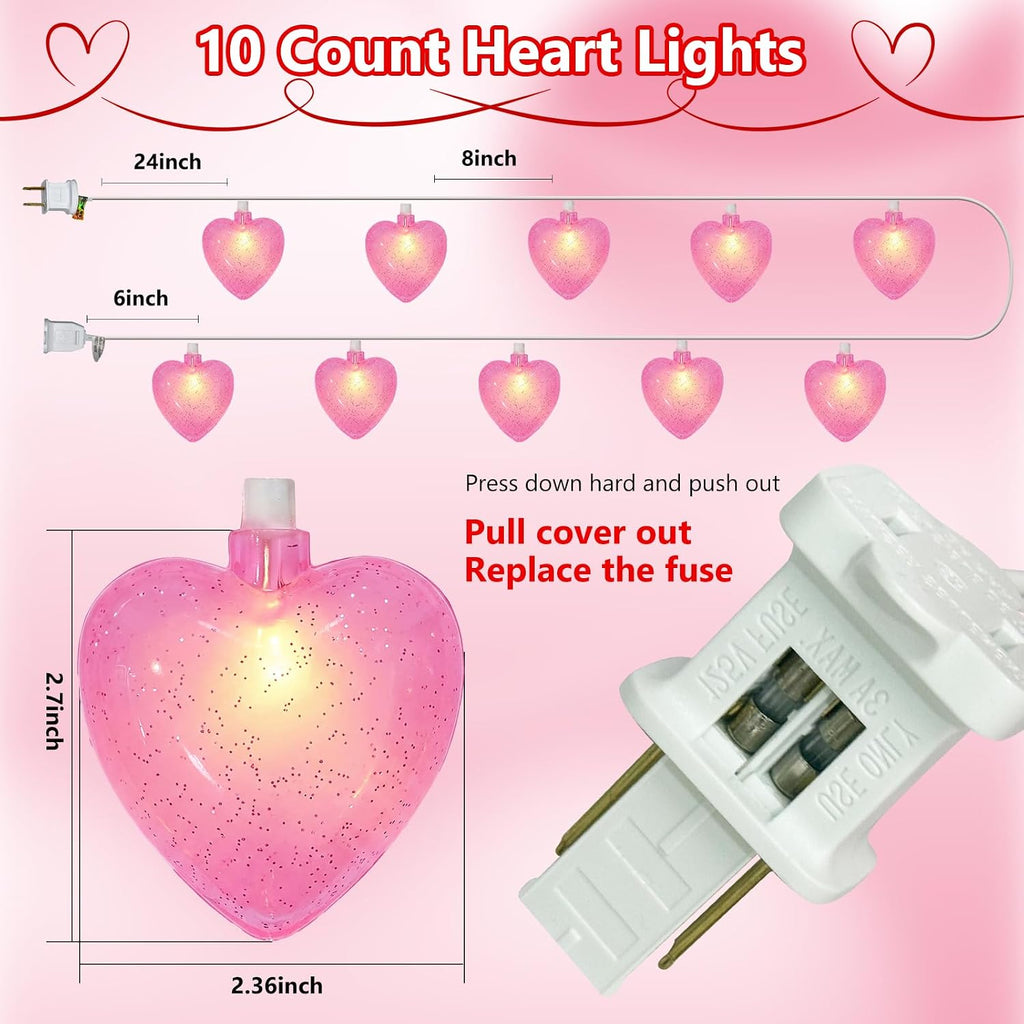 Valentine’s Day Heart String Lights Plug in, 8.5FT Pink LED Heart Lights for Indoor Outdoor Decor, Connectable Valentine Pink Fairy String with Soft Romantic Glow