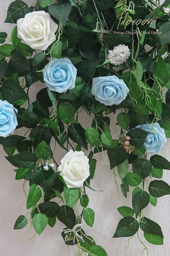 Floroom Artificial Flowers 25pcs Real Looking Aqua Blue Foam Fake Roses with Stems for DIY Wedding Bouquets Baby Shower Centerpieces Floral Arrangements Party Tables Home Decorations