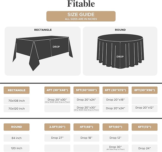 Fitable 8 Pack Round Tablecloths: Stain Resistant Wrinkle Free Fall Table Clothes, Washable Reusable Polyester Table Covers for Wedding Thanksgiving Party Birthday Banquet Reception(Rust, 84 Inch)