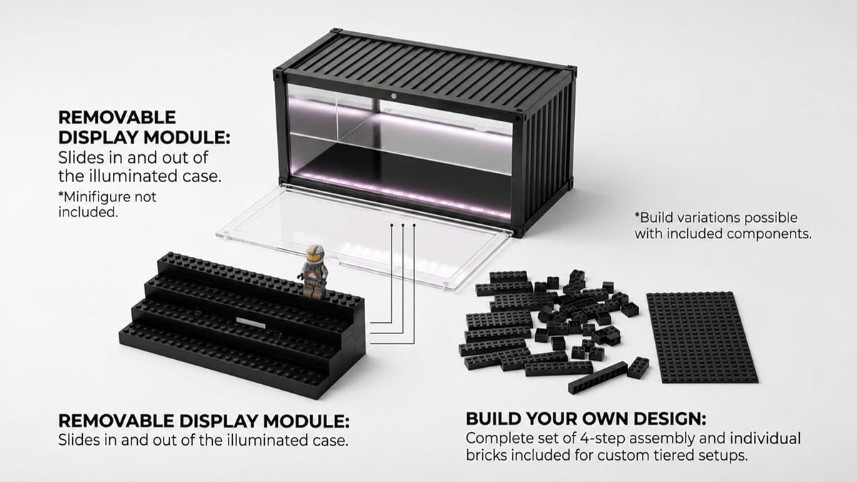 minifigure display case with light & 5-tier removable, package contents