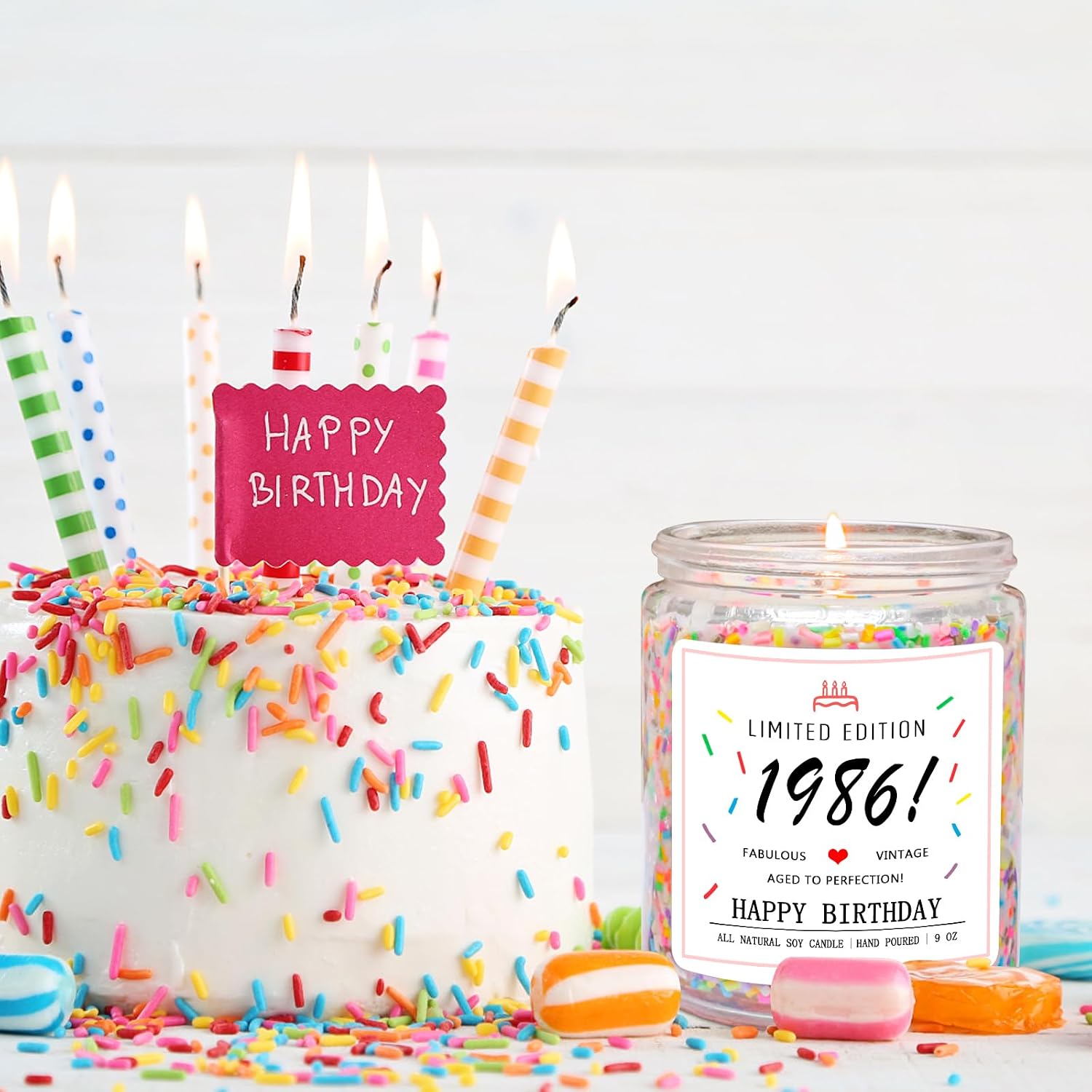 Homsolver 40th Birthday Gifts for Women Ideas, Decorations Gifts for 40 Year Old Woman, 40th Birthday Candles - Limited Edition 1986 Handmade (Vanilla Birthday Cake Scent with Sprinkles)
