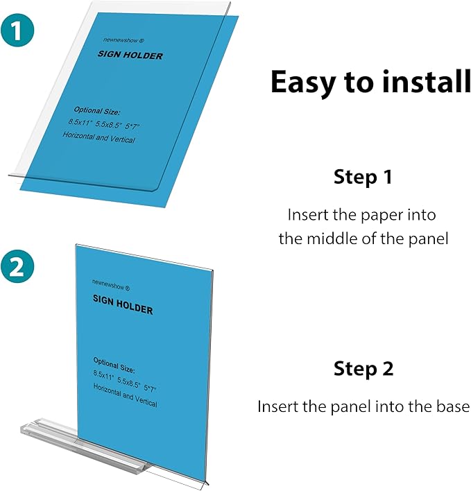 newnewshow Acrylic Sign Holder 8.5x11 Inch 6 Pack Vertical T Shape Double-Sided Desktop Display Holder