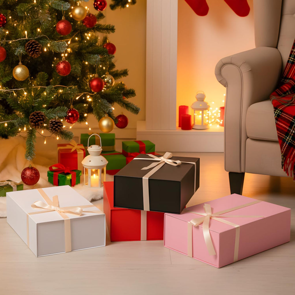 Brothersbox Black Gift Box 13.8"x9.1"x4.3" Large Gift Boxes for Presents with Magnetic Lid, Ribbon, Collapsible Boxes for Valentine's Day Mother's Day Christmas Birthday Wedding