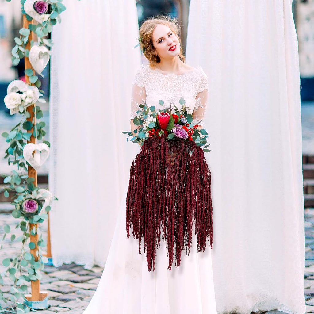 Suncalla 12 Pcs Red Spring Natural Dried Amaranthus Hanging Flowers Amaranthus Artificial Flowers for Wedding Arch Bouquet Floral Garland Wall Home Decoration (23 Inch)