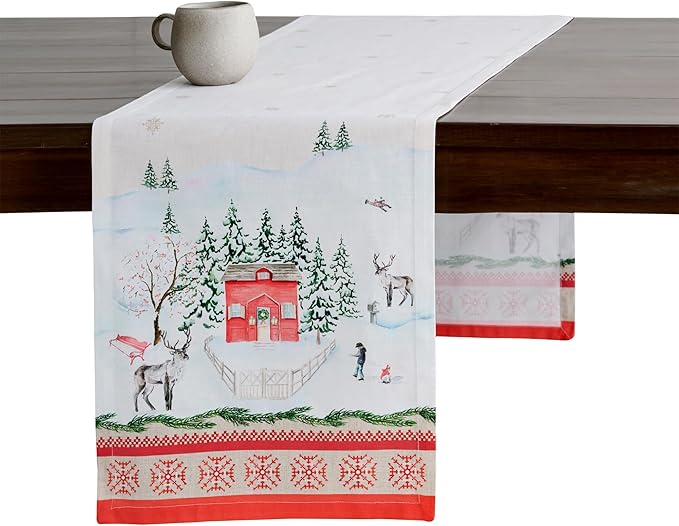 Maison d' Hermine Table Runner 100% Cotton Single Layer Table Runners 108 inches Long for Thanksgiving Christmas Decorations Home Kitchen Dining Party Wedding (Rural Christmas, 14.5" x 108")
