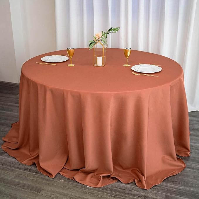 Efavormart Round Tablecloth, 132 Inch Stain & Wrinkle Resistant Washable Table Cloth, Decorative Polyester Fabric Table Cover for Banquet, Wedding, Dining- Terracotta
