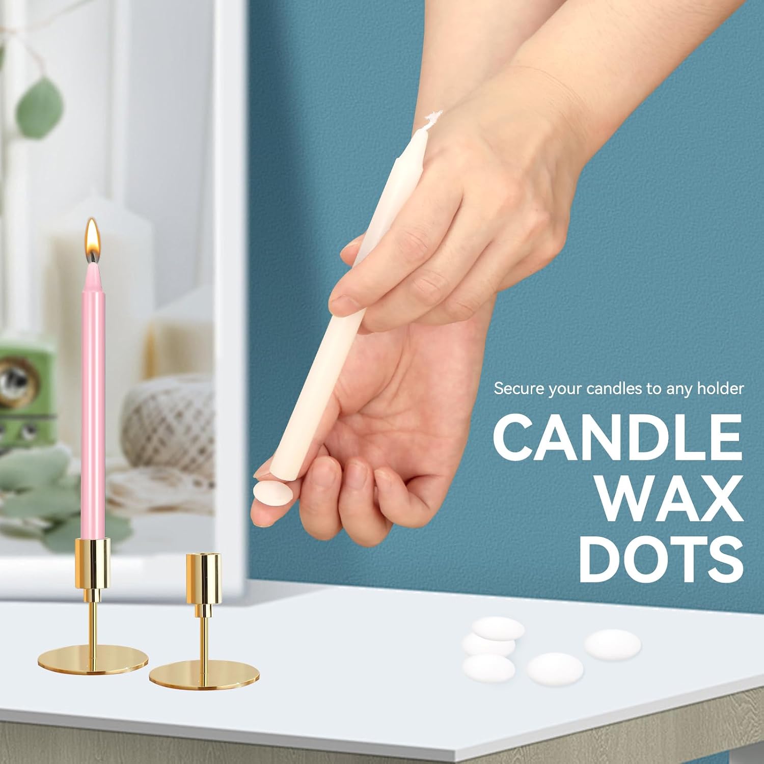 24 Pieces White Adhesive Small Candles, Accessories Candle Wax Dots- Adhesive,Wax Sticky Dots,Candl Accessories (24)