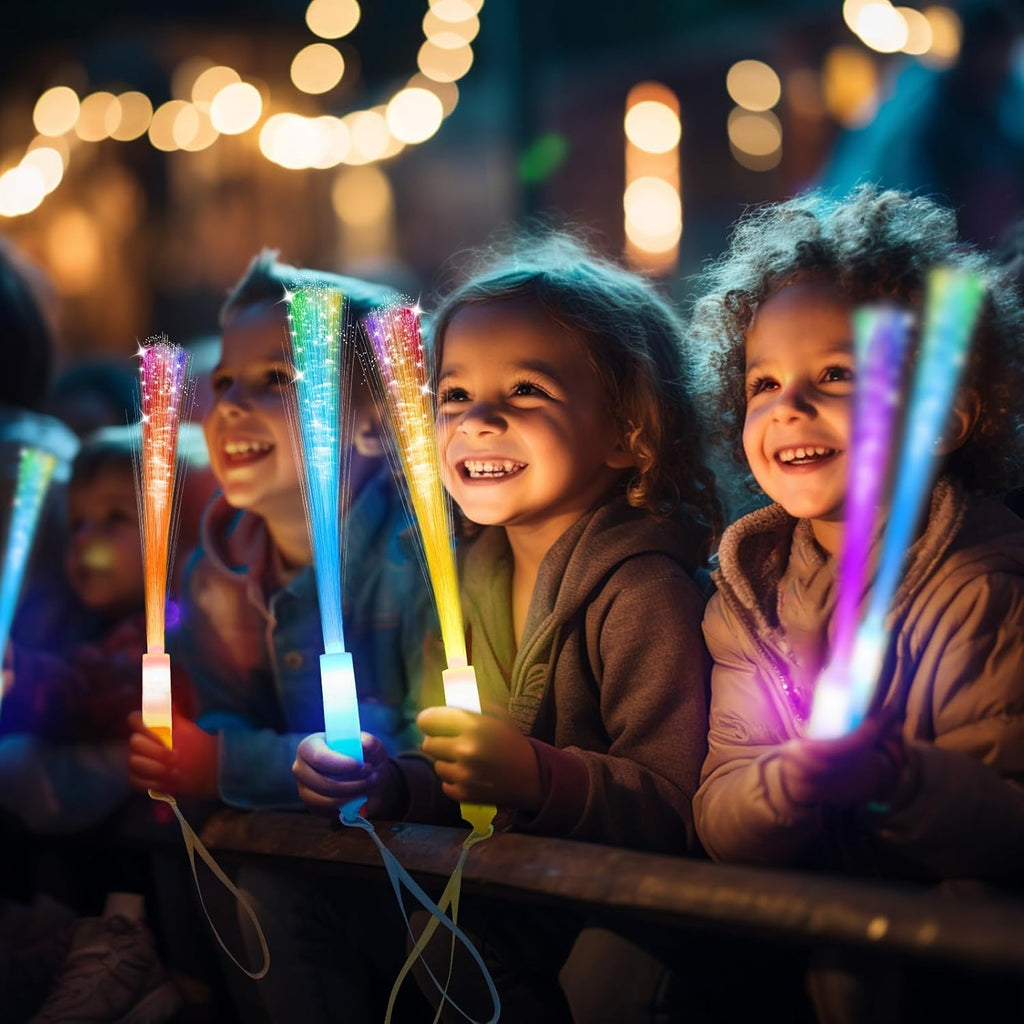SHQDD 28 PCS Glow Fiber Wands Sticks, LED Light Wands, Glow in The Dark Party Supplies, Fiber Optic Wands, LED Flashing Sticks, Fiber Optic Light Wand Stick for July 4th Party, Wedding, Halloween