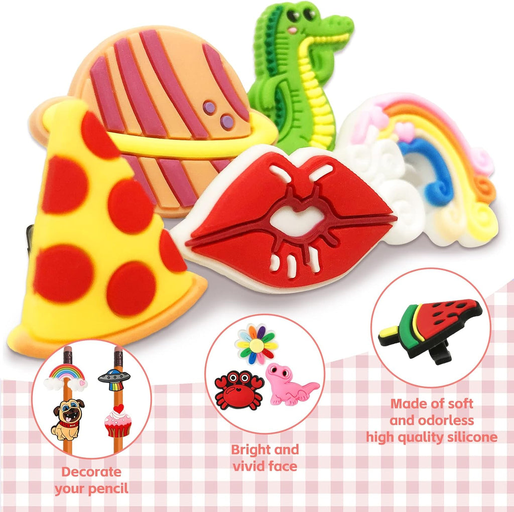 Zddaoole 60 Pcs Cute Pencil Topper Decoration, Different Pencil Clip Designs, Suitable for School Prize, Classroom Reward, Gift Idea