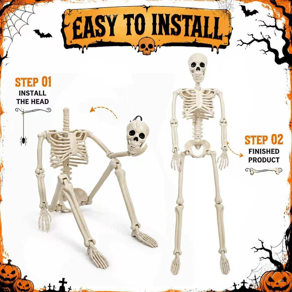 3FT Scary Halloween Decorations Outdoor, 2 PCS 36" Life Size Posable Hum...