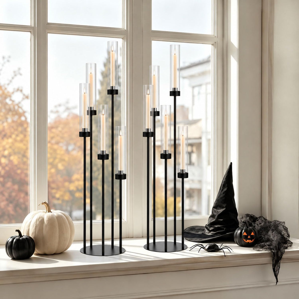 39.8'' Black 5 Arm Candelabra Candle Holder Centerpiece with Acrylic ...