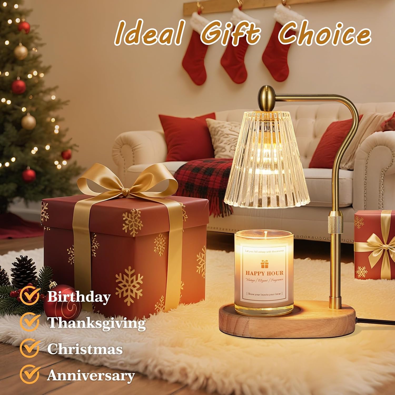 Imenlox Candle Warmer Lamp, with Timer and Dimmer, Adjustable Height, for Mom, Christmas Birthday Gifts for Women, House Warming Gifts Home Decor, Wax Warmer for Jar Candles(Amber)