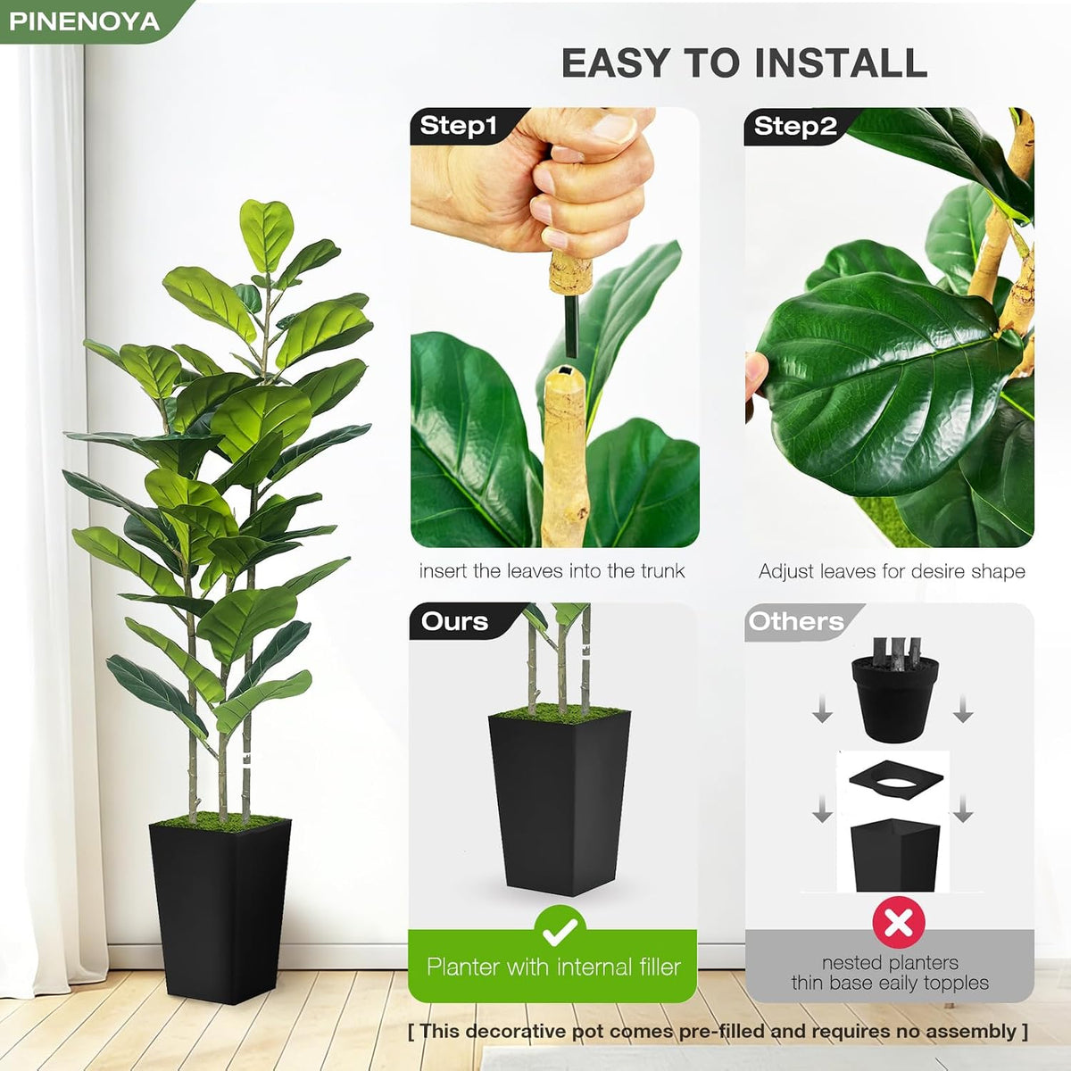 5ft artificial fiddle leaf fig tree in modern showing dimensions