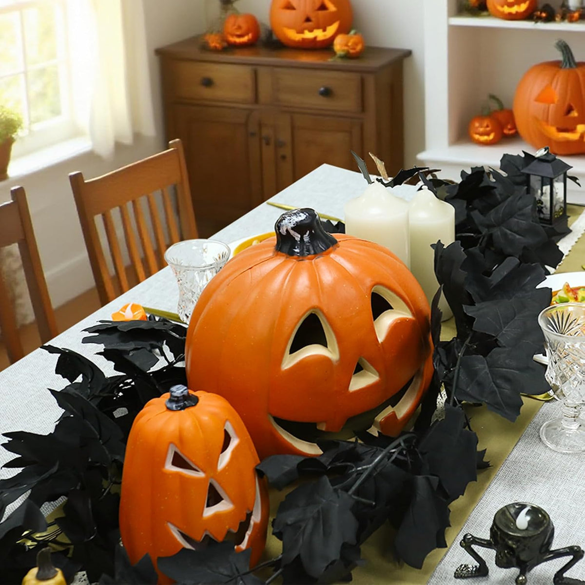 joyhalo 8 pack 5.7ft halloween garland black leaf, side view