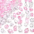 DomeStar Fake Ice, 150PCS Acrylic Fake Diamonds Vase Fillers Pink and Transparent Rocks Plastic Gems for Party Table Scatter Decor