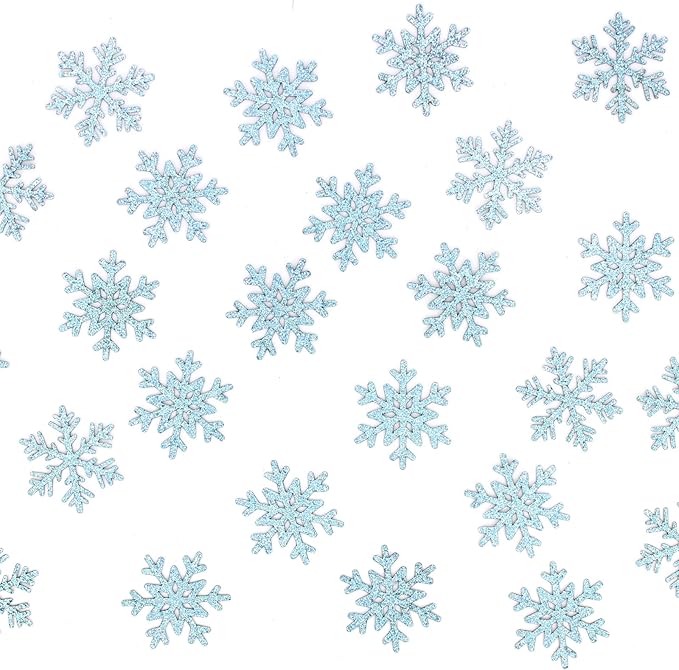200PC Blue Glitter Snowflake Confetti Winter Wonderland Table Decorations Snowflakes Table Scatter for Christmas Birthday Baby Shower Party Decor Supplies