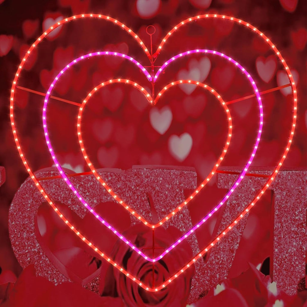 LAMPHOME Valentine Lights Outdoor 37.4 Inch 252LED Waterproof Red and Pink Heart Light Valentine‘s Day Decorations for Outdoor Garden Yard Valentine‘s Day Interior Decoration