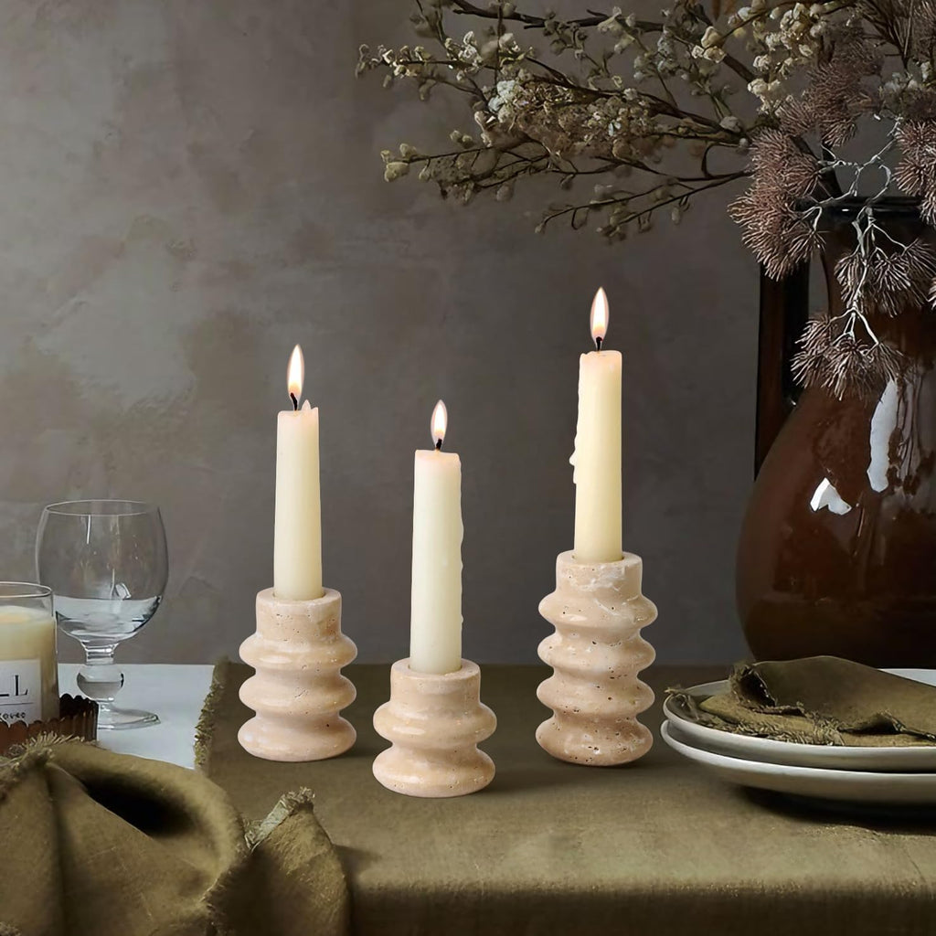Vixdonos Natural Stone Candle Holder Set of 3 Taper Candle Candlestick Mantle Candle Stand for Home Decor,Wedding,Party and Table Centerpieces(White)