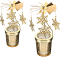 Holibanna Rotating Candlestick Christmas Carousel Tea Light Gold Candle Holder (2PCS Snowflake)