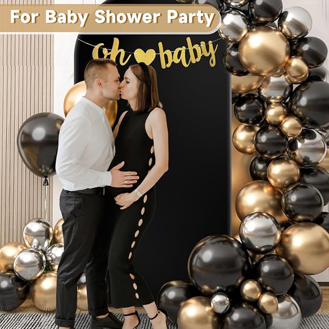 Hemmotop 7.2 ft Black Arch Backdrop Cover (No Arch Stand), Double-Sided Spandex Arch Covers Stretchy Backdrop for Party, Wedding, Birthday, Baby Shower, Reusable for Balloon Arches