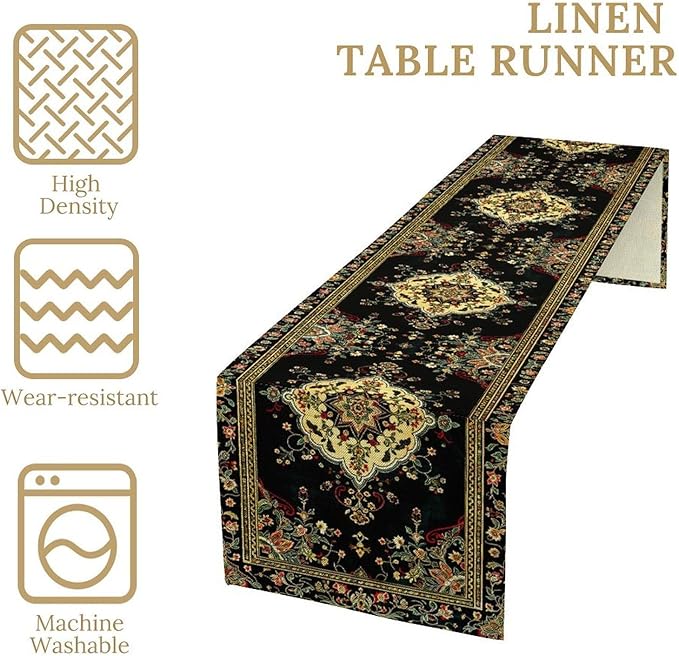 Colorful Boho Flower Table Runner, Vintage Rustic Farmhouse Paisley Hand Drawing Print Pattern for Home Kitchen Table Decor Dining Coffee Room Garden Party Decor 13x108in