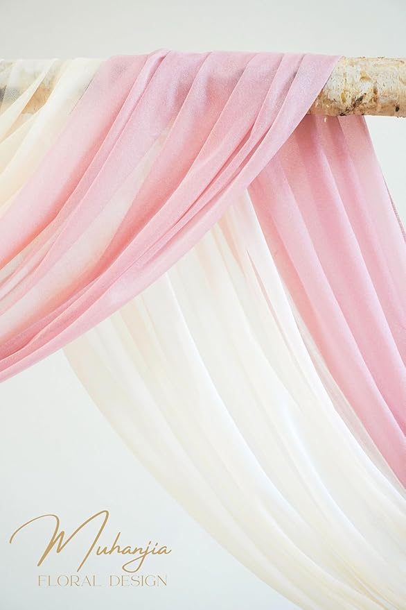 Artificial Wedding Arch Flowers Kit(Pack of 4),2Pcs Artificial Flower Arch Decor, 2Pcs Chiffon Fabric Drapes, Ceremony Decoration, Floral Outdoor Party Decor (Dusty Rose & Champagne)
