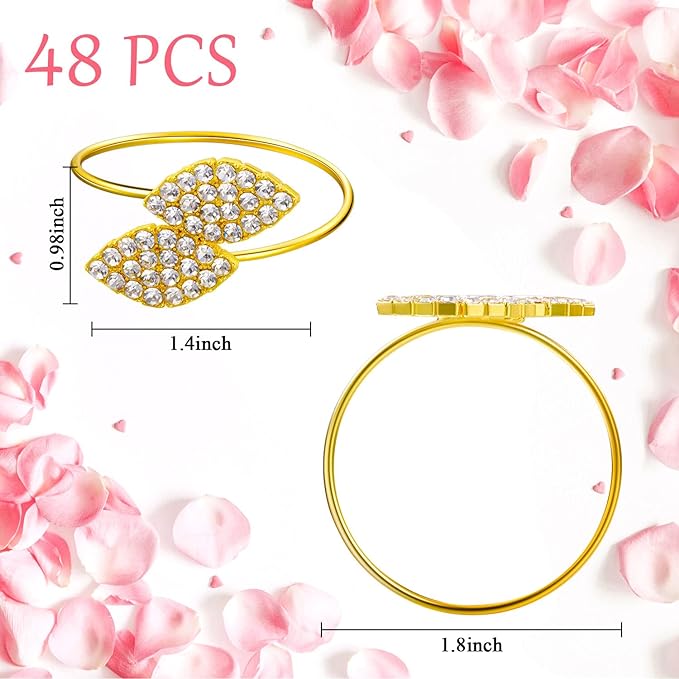 Hotop 500 Pcs Napkin Rings Gold Table Decorations, Elegant Bling Leaves Napkin Rings, Rhinestone Guest Towels Buckle for Wedding Gold Party, Thanksgiving Christmas Dinner Banquet Table Decoration