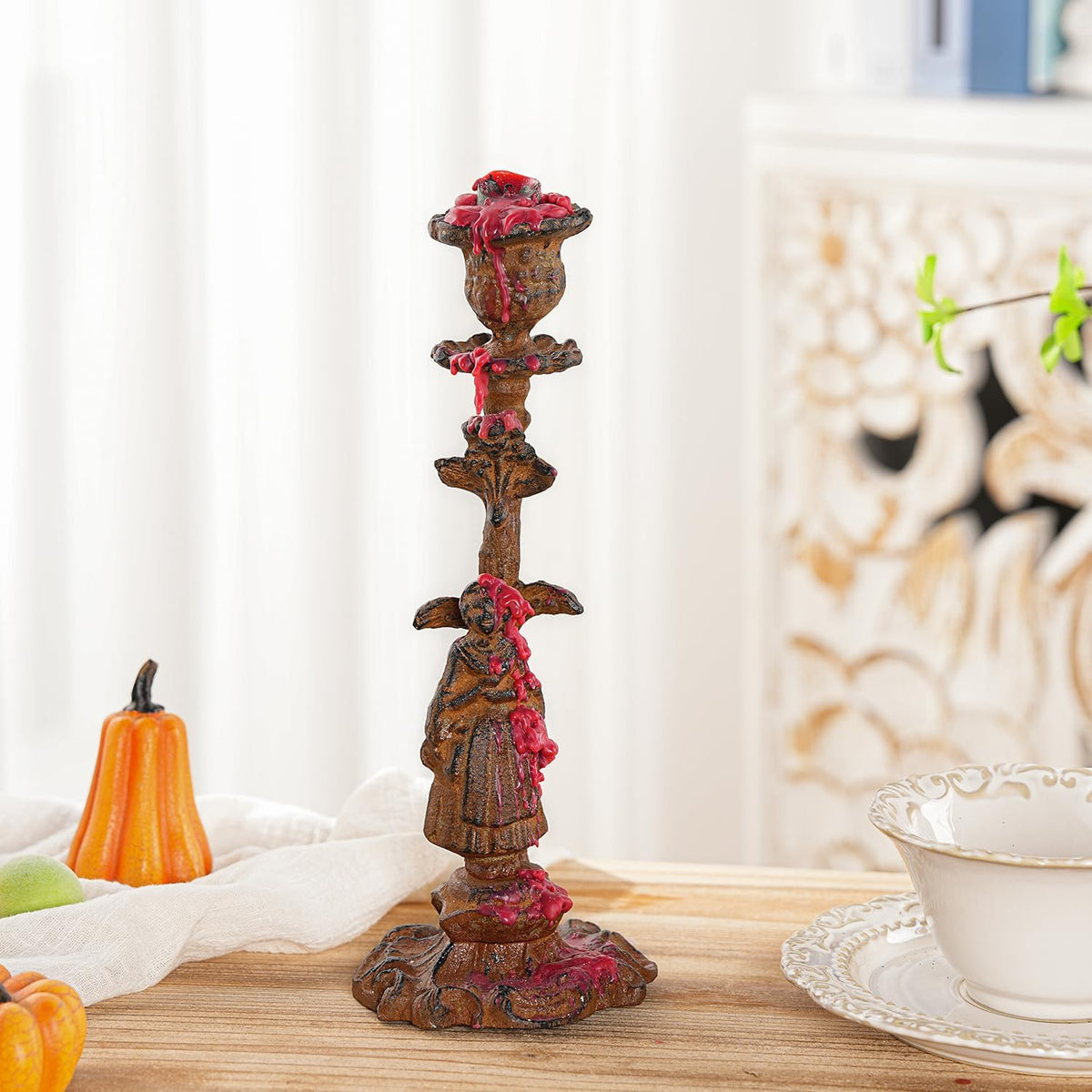 Sungmor Cast Iron Candle Holder, Decorative Candlestick Stand Rust Figurine