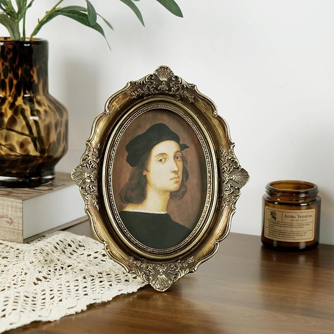 Cuspin 4x6 Picture Frame Gold, Vintage Bronze Gold 4 by 6 Picture Frame Hand-Crafted Resin with Glass Front Ornate Retro Antique Photo Frame for Wall and Tabletop Display Home Decor