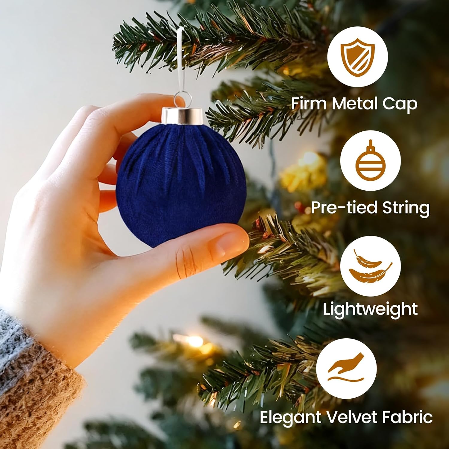 EverMerry 15 PCS Velvet Christmas Ornaments, 3.14’’ Christmas Ball Ornaments Set, Hanging Balls Decorations for Xmas Tree, Wreath, Garland, Home Decor (Blue and White)