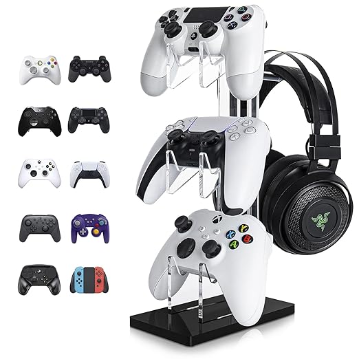 OAPRIRE Universal 3 Tier Controller Holder and Headset Stand for PS4 PS5 XBOX ONE SWITCH, Controller Stand Gaming Accessories, Build Your Game Fortresses (Black)