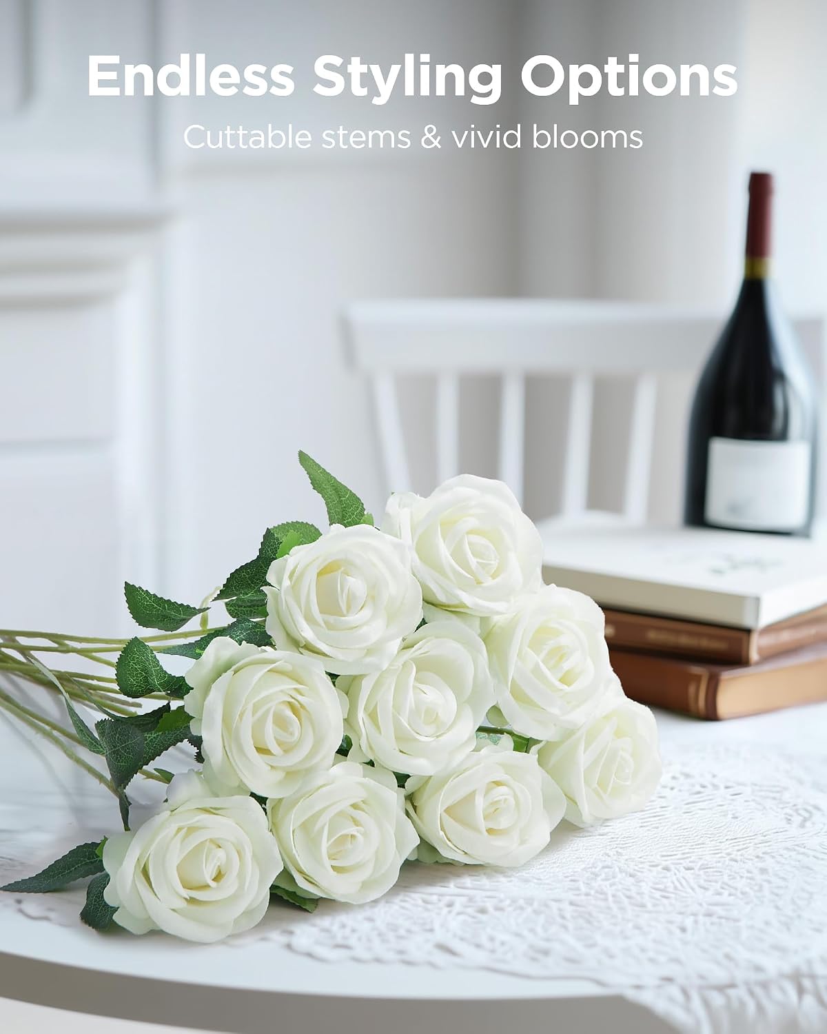 innogear white roses artificial flowers 50 pcs fake, close-up detail
