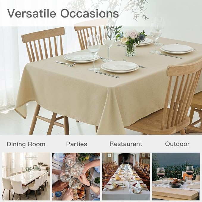 maxmill Rectangle Linen Texture Tablecloth Stain Proof Waterproof Wrinkle Free Washable Dining Table Cloth Wipeable Fabric Table Cover for Dining Room Farmhouse Tablecloths, 60 x 120 Inch, Beige