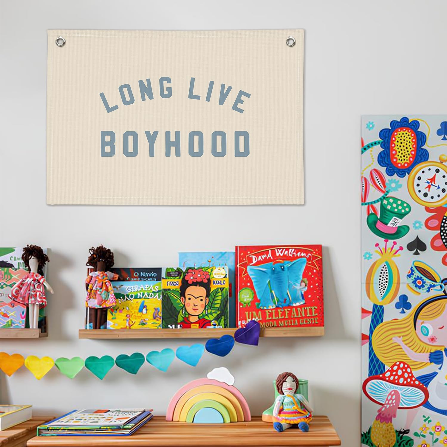 Boys Room Decor, Long Live Boyhood Banner, Baby Boy Shower Decorations, Linen Canvas Banner Wall Hanging Flag Decor for Toddler Boy Room Nursery Playroom 20x30