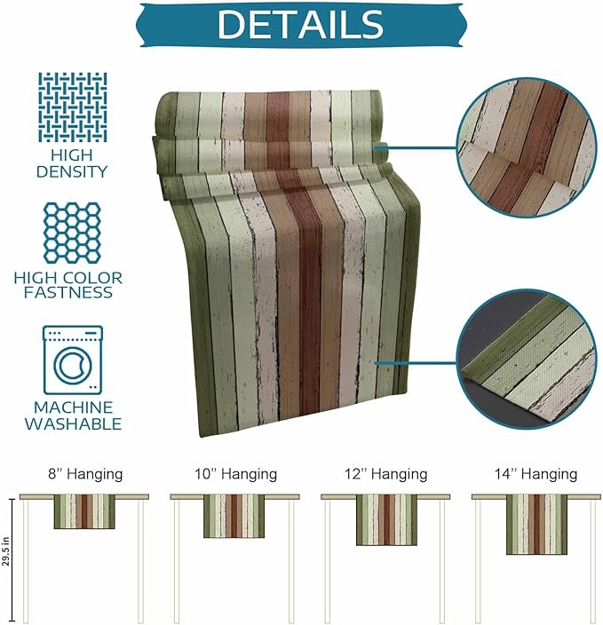 Sage Green Wooden Cotton Linen Table Runner for Dining Kitchen, Wedding Outdoor Party Tablerunners Decoration, Vintage Country Retro Distressed Grain Dresser Scarf Coffee Tablecloth Runners 13''x90''