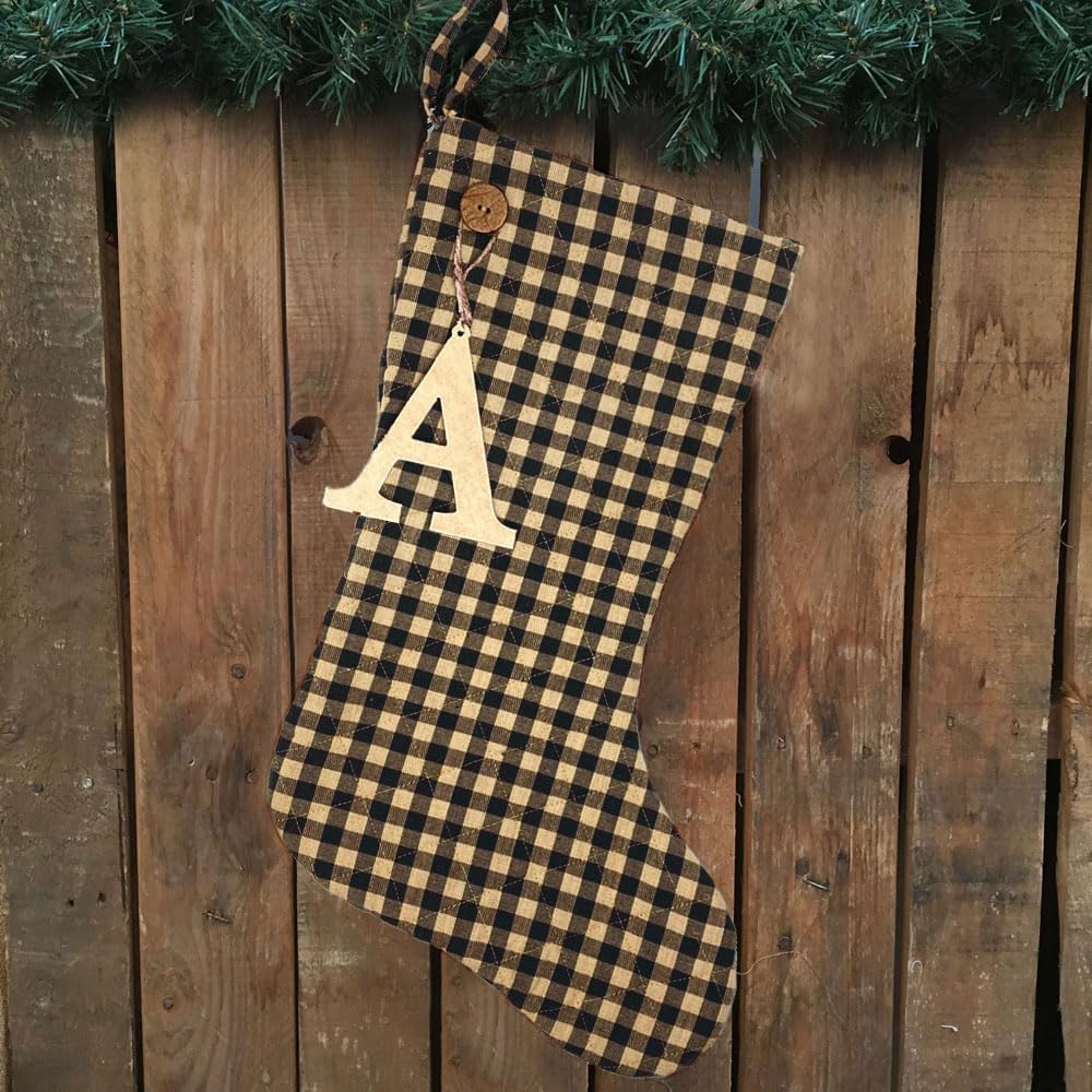 Marilee Home 18" Primitive Black 5 Quilted Stocking with Personalized Charm