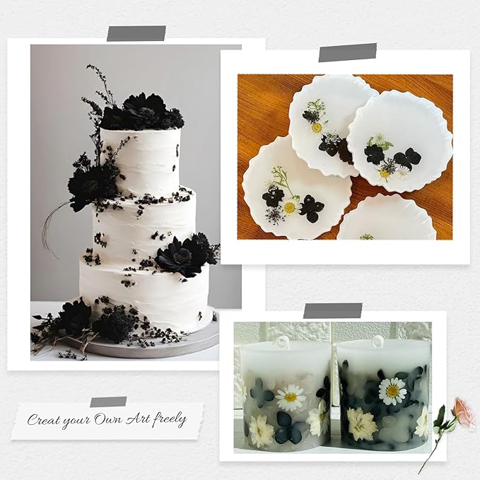 78 Pcs Black and White Dried Pressed Flowers with Tweezer, Halloween Themed Real Dried Flowers Leaves for DIY Crafts Resin Molds, Dried Flowers for Autumn Halloween Decorations