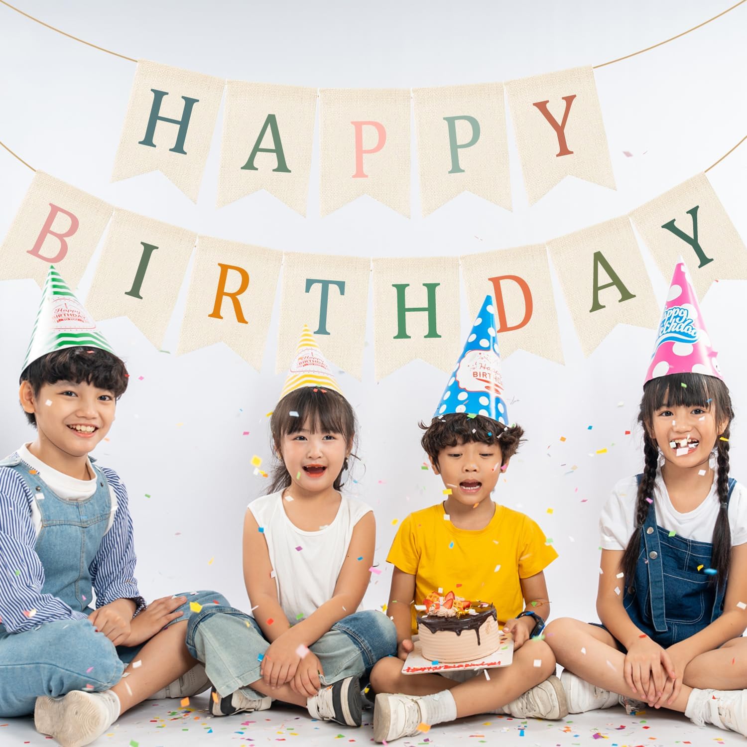Doumeny Happy Birthday Burlap Banner Boho Birthday Garland Bunting Sage Green Pink Bohemian Party Hanging Flag White Happy Birthday Party Bunting Garland for Women Men Birthday Photo Backdrop